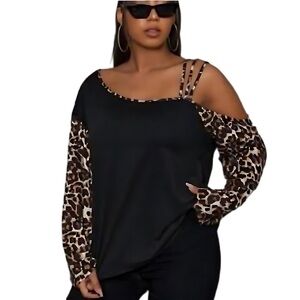 New Leopard Accent Cold-Shoulder Top – Size 1XL Shein Curve